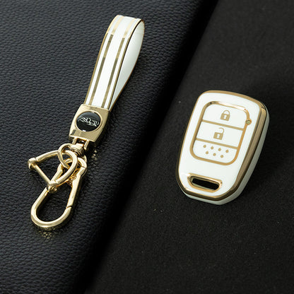 HOM1T1 White-Gold Plating 2 Button TPU Car Key Case Cover for Honda Accord 2016 2017 Civic 2016 2017 2018 2019