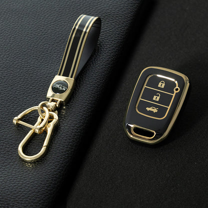 HOM2T1 Black-Gold Plating TPU Car Key Case Cover for Honda VEZEL City Fit