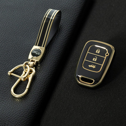 HOM2T1 Black-Gold Plating TPU Car Key Case Cover for Honda VEZEL City Fit