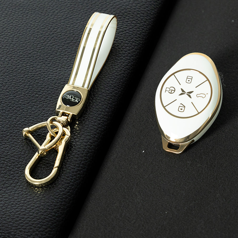 XPB1T1 White-Gold Plating TPU Car Key Case Cover for Xiaopeng G3 460 P7 520