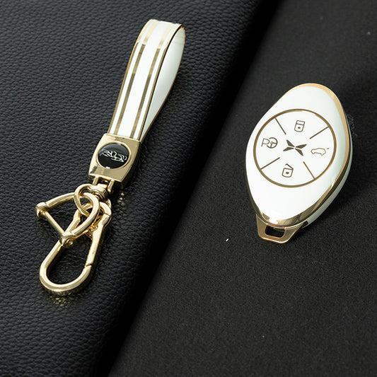 XPB1T1 White-Gold Plating TPU Car Key Case Cover for Xiaopeng G3 460 P7 520