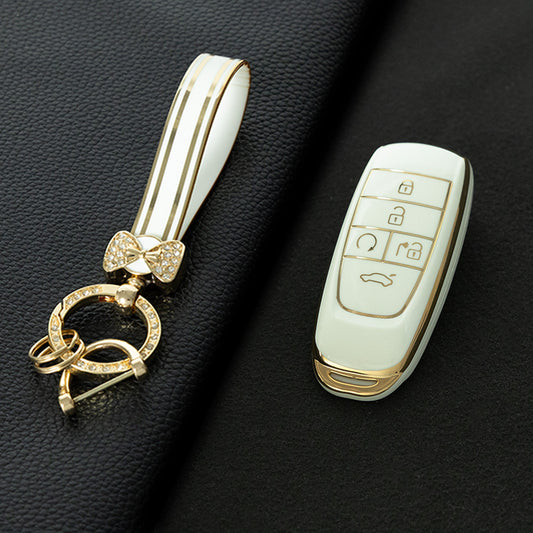 TRB1T1 White-Gold Plating Car Key Cover Key Case Cover for Gac New Energy Trumpchi Aion S V Y LX Car Accessories Car-Styling Holder Shell Keychain Protection