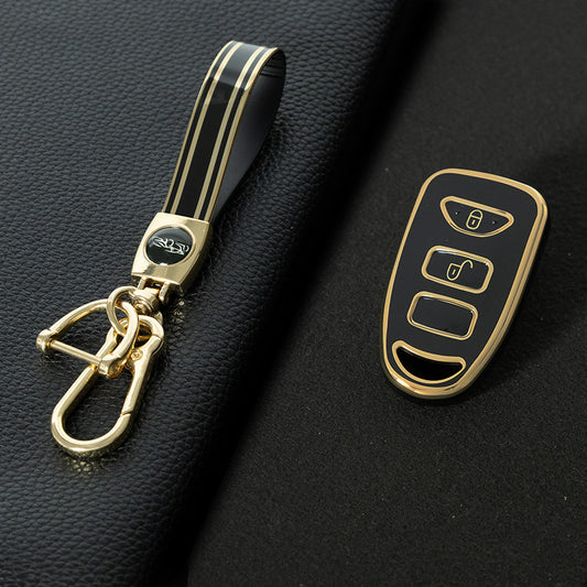 HYJ1T1 Black-Gold Plating TPU Car Key Case Cover Shell for KIA for Hyundai Tucson SONATA Santa Fe Rohens Coupe Cerat