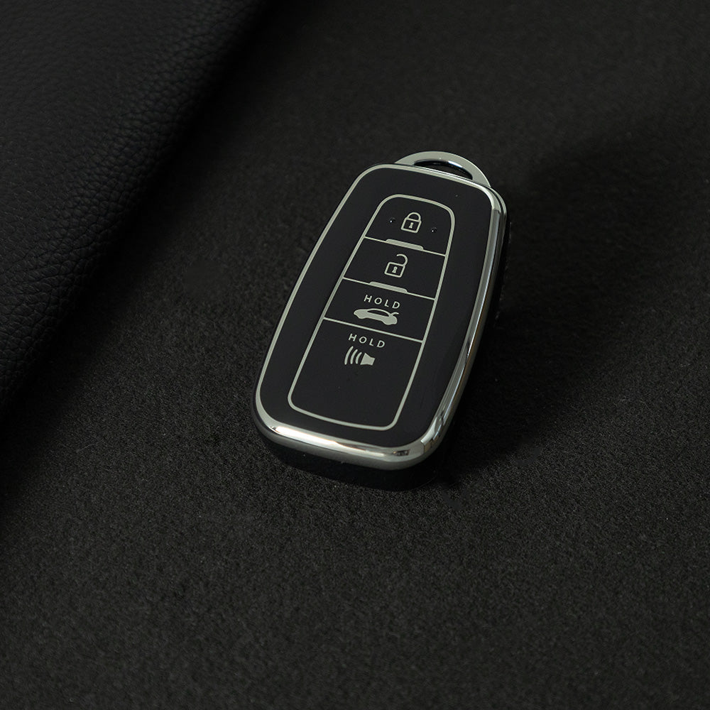 TOB4T1 Black-Silver Plating Car Key Cover For Toyota Prius Camry Corolla C-HR CHR RAV4 Prado Izoa Levin Avalon 2018 2019 2020 Car Key Case Shell Cover Protector