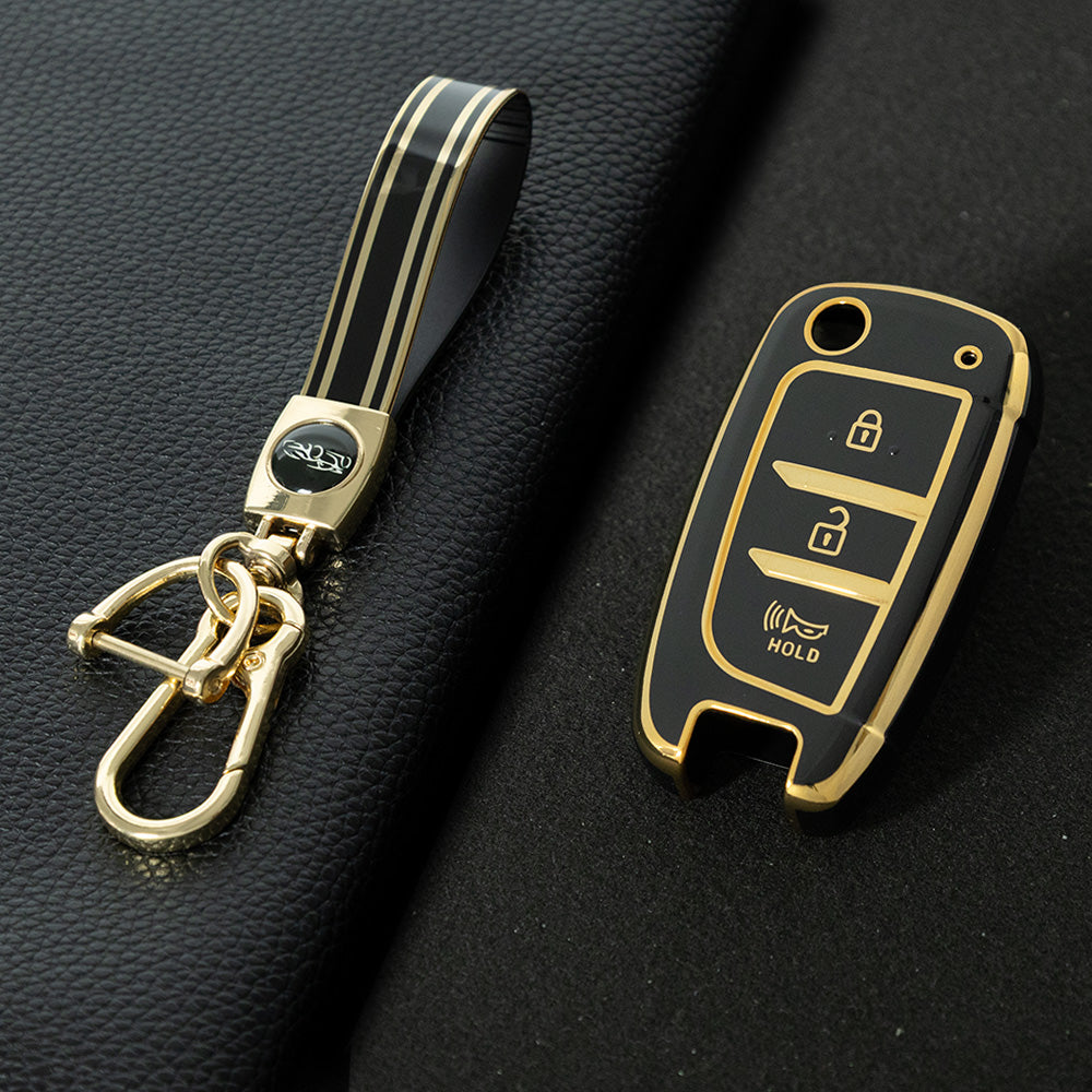 HYB2T1 Black-Gold Plating TPU Car Key Case Cover for Hyundai Solaris 2 Elantra I30 I35 I40