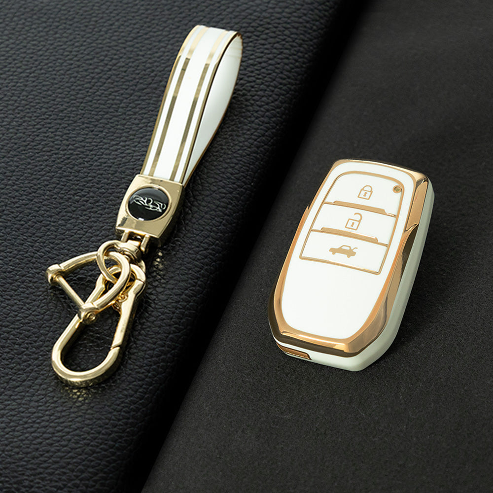 TOC1T1 White-Gold Plating Car Key Cover For TPU Soft Car Key Fob Cover Smart Key Shell Case Protector Suitable for Toyota Corolla Camry Levin RAV4 Reiz