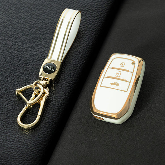 TOC1T1 White-Gold Plating Car Key Cover For TPU Soft Car Key Fob Cover Smart Key Shell Case Protector Suitable for Toyota Corolla Camry Levin RAV4 Reiz