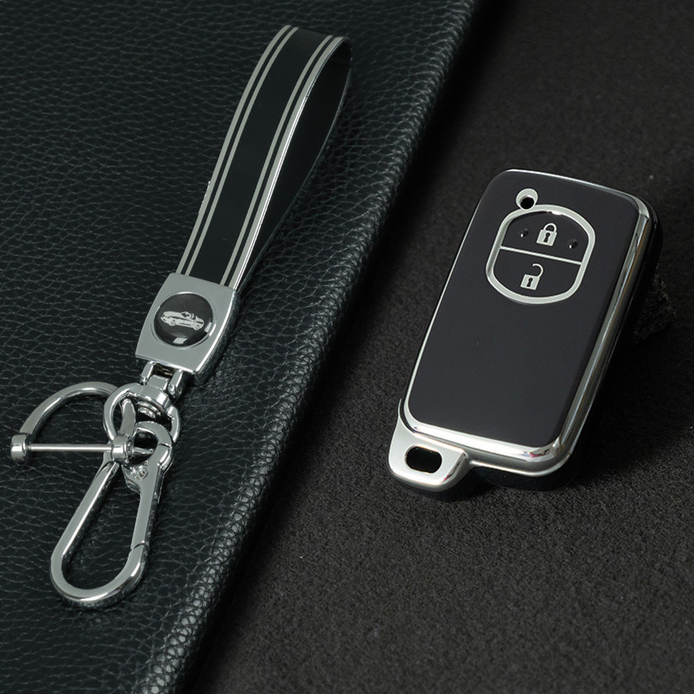 TOG2T1 Black-Silver Plating Car Key Cover Soft TPU Car Key Case Cover for Toyota Camry Highlander Crown Prado Land Cruiser Vitz Prius Corolla Accessories