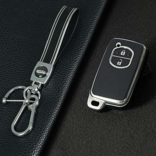 TOG2T1 Black-Silver Plating Car Key Cover Soft TPU Car Key Case Cover for Toyota Camry Highlander Crown Prado Land Cruiser Vitz Prius Corolla Accessories