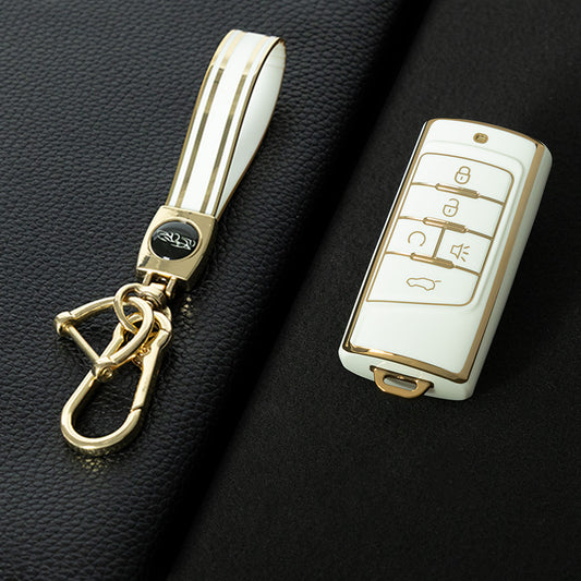 TRA2T1 White-Gold Plating Car Key Cover TPU Premium Soft Car Key Case Cover Shell for Trumpchi GA4/8/6 GS3/GS5/4COUPE/GS8 M6 M8 Key Rings Keychain Bag Accessory