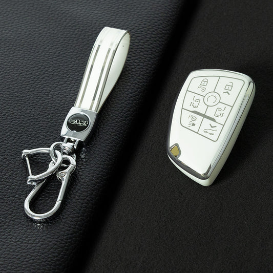 CEV9T1 White-Silver Plating Tpu Car Key Case Fob Cover Shell for Chevrolet Tahoe Suburban for GMC Yukon for Buick ENVISION S Plus Avenir 2020 2021 2022 2023
