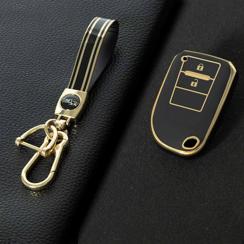 TOI2T1 Black-Gold Plating  2 Buttons TPU Car Key Cover Case for Toyota Yaris HAIs 2020 Hiace 200 Sienta