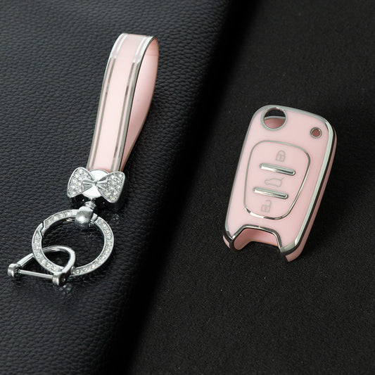 HYG2T1 Pink-Silver Plating Car Key Cover For Hyundai I20 I30 Ix20 Ix35 for Kia Ceed Picanto Sportage TPU Car Key Case Cover Shell Bag Holder Fob Keychain Accessories