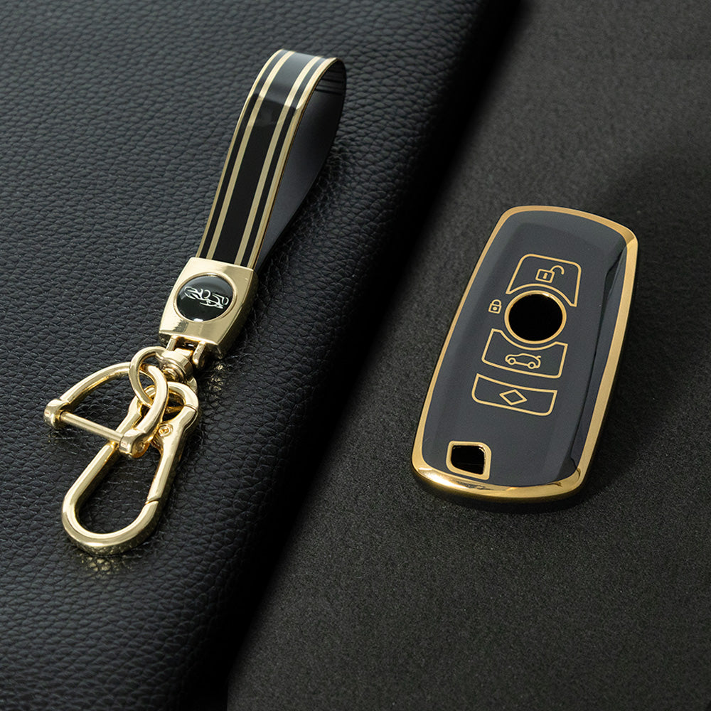BMC1T1 Black-Gold Plating Car Key Cover BMW Car Key Case Cover TPU Flip Remote Accessory for 1 2 3 4 5 6 7 X3 X4 X5 X6 F36 F25 F26 F30 F34 F10 F07 F20 Z10 G30
