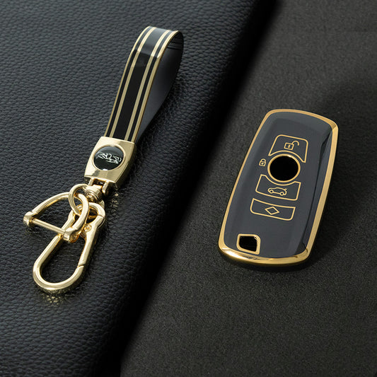 BMC1T1 Black-Gold Plating Car Key Cover BMW Car Key Case Cover TPU Flip Remote Accessory for 1 2 3 4 5 6 7 X3 X4 X5 X6 F36 F25 F26 F30 F34 F10 F07 F20 Z10 G30