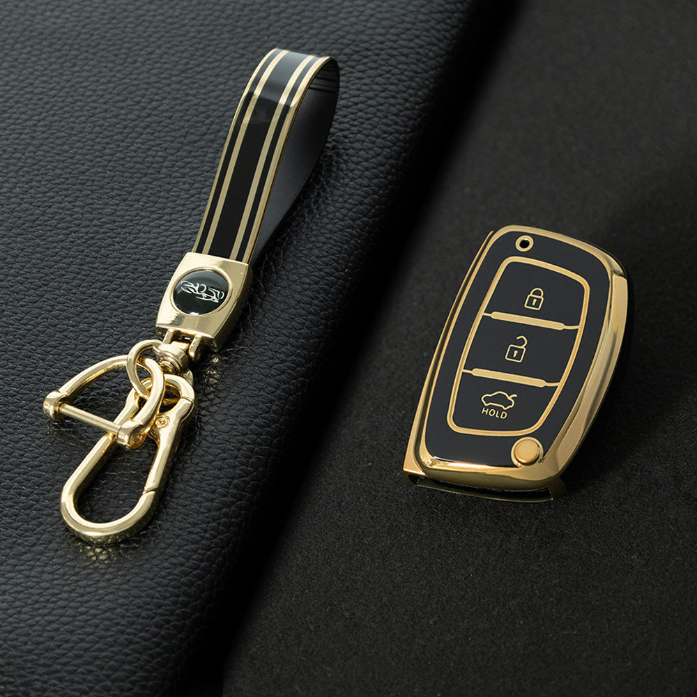 HYD2T1 Black-Gold Plating Car Key Cover Suitable for Modern Car Keycases, Langdong Ix35 Anti Drop protection Sonata Eight Shell Buckle keychain