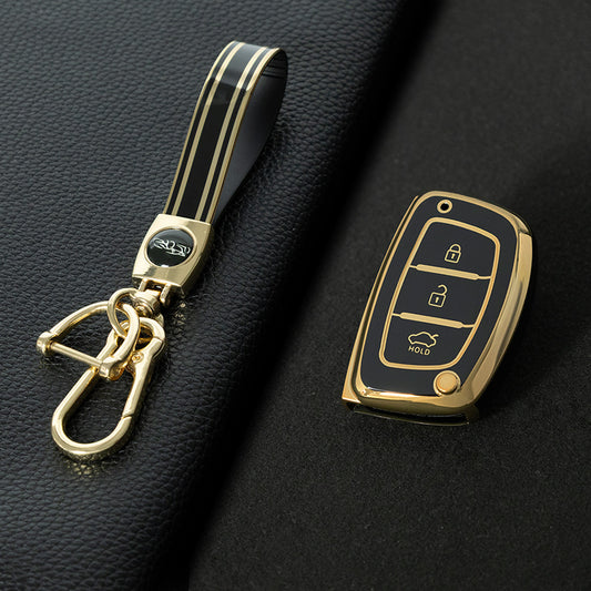 HYD2T1 Black-Gold Plating Car Key Cover Suitable for Modern Car Keycases, Langdong Ix35 Anti Drop protection Sonata Eight Shell Buckle keychain