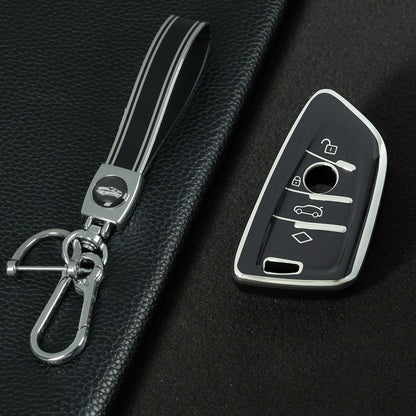 BMB1T1 Black-Silver Plating Car Key Cover For BMW 1 2 3 4 5 6 7 Series X1 X2 X3 X5 X6 X7 Smart Key Ring Holder Keychain Car Accessories