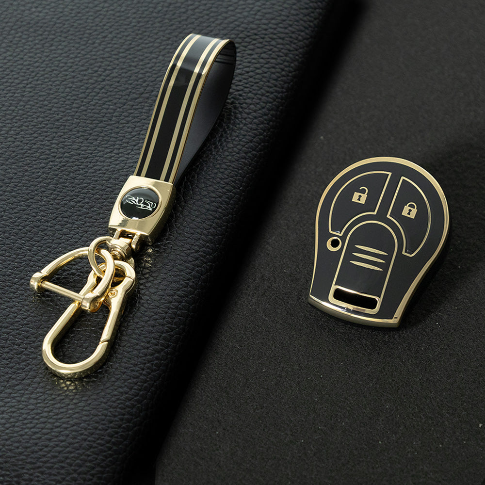 NIE2T1 Black-Gold Plating TPU Car Key Cover for Nissan Sylphy MARCH TIIDA X-TRAIL Qashqai KICKS SUNNY