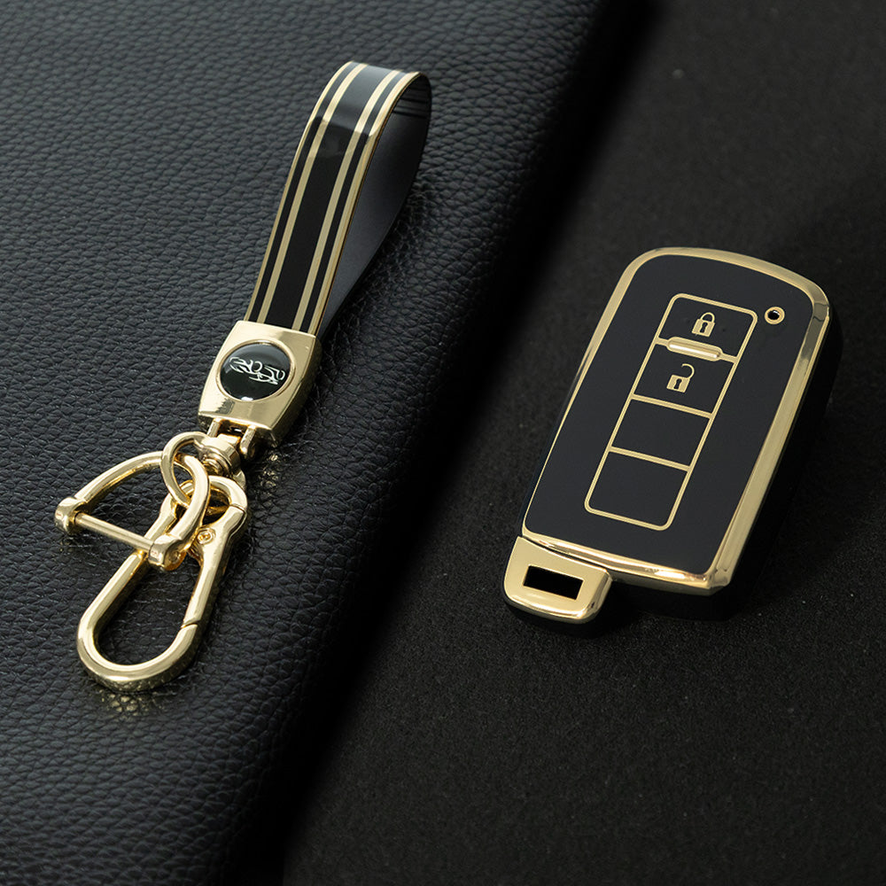 TOD2T1 Black-Gold Plating TPU 2 Buttons Car Key Cover Case for Toyota Rav4 2021 Hybrid Camry 2020 Prado Corolla Sedan 2019
