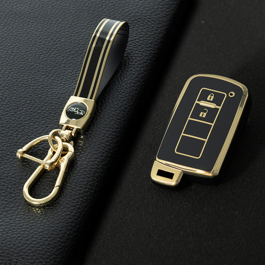 TOD2T1 Black-Gold Plating TPU 2 Buttons Car Key Cover Case for Toyota Rav4 2021 Hybrid Camry 2020 Prado Corolla Sedan 2019