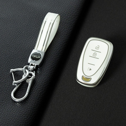 CEA1T1 White-Silver Plating New Soft TPU Car Key Case Cover for Chevrolet Chevy Malibu Camaro Cruze Traverse Sonic Volt Bolt Equinox