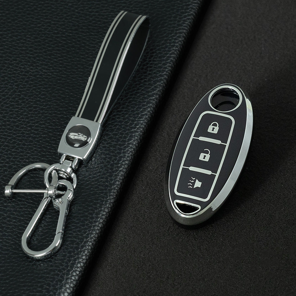 NIB2T1 Black-Silver Plating Car Key Cover TPU Car Key Case Cover Key Fob Cover for Nissan Leaf Micra Qashqai J11 J10 X Trail T32 Versa Note Patrol Accessories