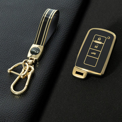 TOD1T1 Black-Gold Plating Soft TPU Remote Car Key Case for Toyota Camry Corolla RAV4 Highlander Avalon 2015 - 2017 4 Buttons Cover Shell Holder