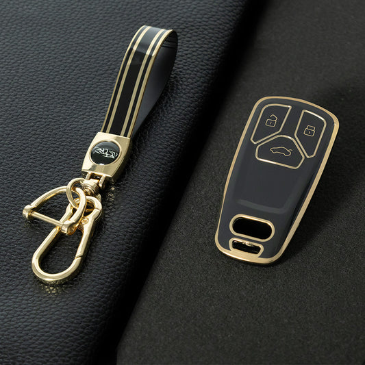 AUA1T1 Black-Gold Plating Car Key Cover For Audi A6 A5 Q7 S4 S5 A4 B9 Q7 A4L 4M 8W Q5 TT TTS RS 8S Coupe 2016 2017 2018 Accessories Fashion TPU Car Key Case Cover
