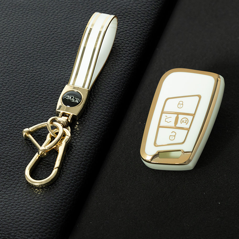 VOD2T1 White-Gold Plating TPU Car Key Case for VW Golf Tiguan Passat Lavida Jetta Bora Beetle Magotan Sagitar Santana Sharan