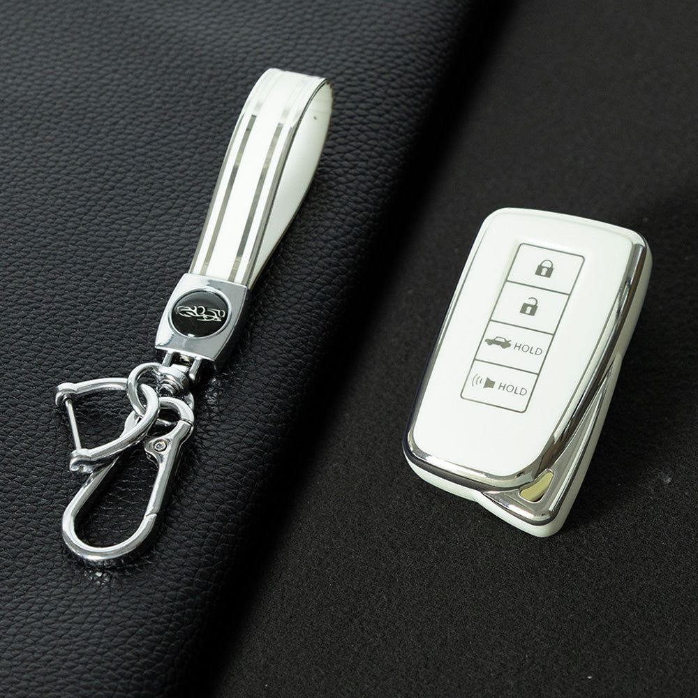 LEA7T1 White-Silver Plating TPU Car Key Case Cover 2014-Up Lexus RX IS ES GS LS NX RS GX LX RC LC