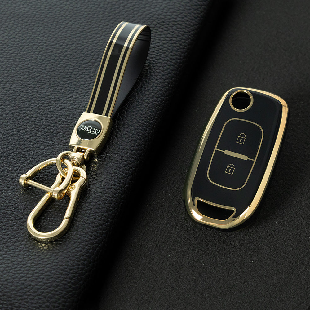 REL1T1 Black-Gold Plating TPU Car Key Case Cover for Renault Kadjar Captur Megane Sandero Stepway Logan Clio 5 2022 Arkana 2020 2021 Kwid 2023