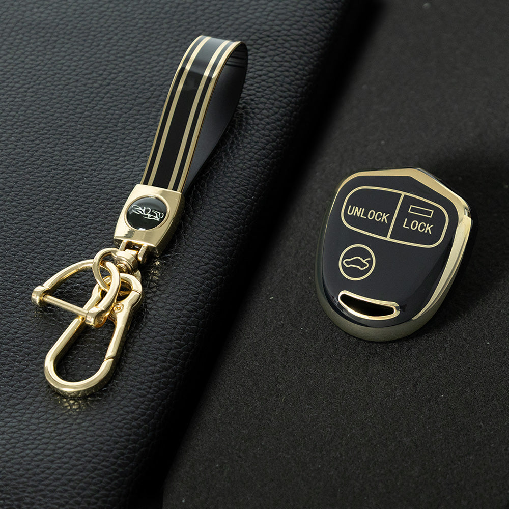 MIH1T1 Black-Gold Plating 3 BUTTON TPU Car Key Fob Cover Case for Mitsubishi Lancer Outlander Mirage Montero Pajero Shogun L200