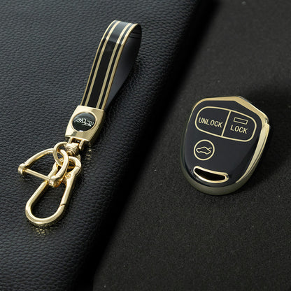 MIH1T1 Black-Gold Plating 3 BUTTON TPU Car Key Fob Cover Case for Mitsubishi Lancer Outlander Mirage Montero Pajero Shogun L200