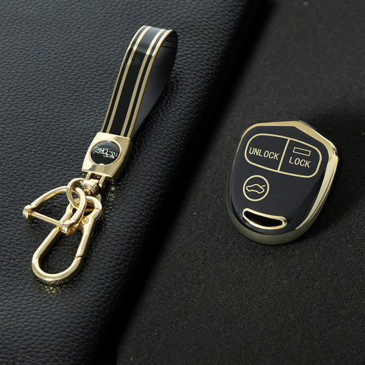 MIH1T1 Black-Gold Plating 3 BUTTON TPU Car Key Fob Cover Case for Mitsubishi Lancer Outlander Mirage Montero Pajero Shogun L200