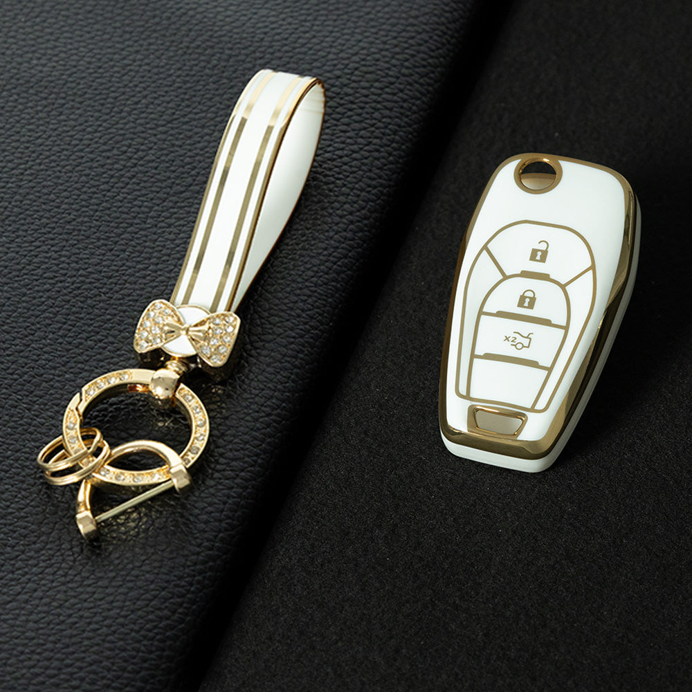 CEE1T1 Black-Gold Plating TPU Key Cover for Chevrolet Cruze Aveo Trax Sail Malibu