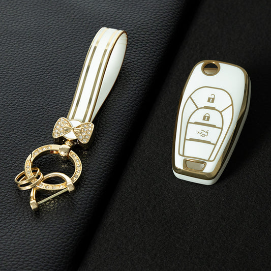 CEE1T1 Black-Gold Plating TPU Key Cover for Chevrolet Cruze Aveo Trax Sail Malibu