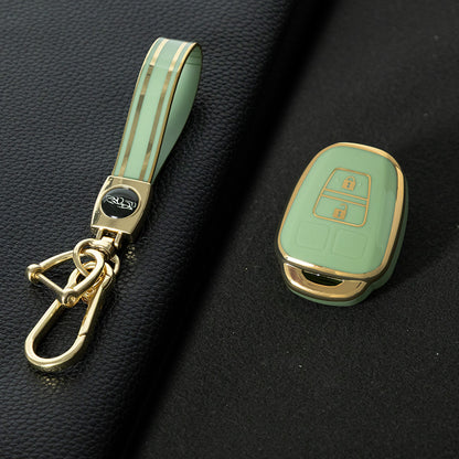 TOP2T1 Green-Gold Plating 2 Buttons Car Remote Key Case Fob Shell Cover Holder for Toyota Aqua Ractis Vitz RAV4 HiAce Land Cruiser 2010-2019