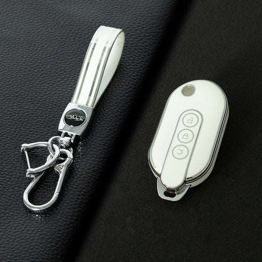 WUF1T1 White-Silver Plating Car Key Cover TPU Car Remote Key Case Cover Shell Fob for SGM Wuling Hongguang MINIEV Air EV 2023 2022 Auto Protector Bag Accessories