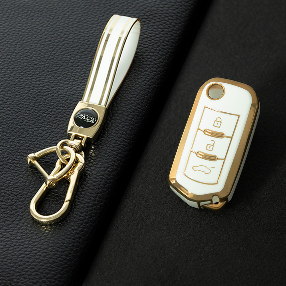 TRD1T1 White-Gold Plating Car Key Cover New Soft TPU Car Remote Key Case Cover Holder for GAC Trumpchi GS GA3 GA5 GA6 GS4 GS8 Keyless Protector Shell Auto Accessories