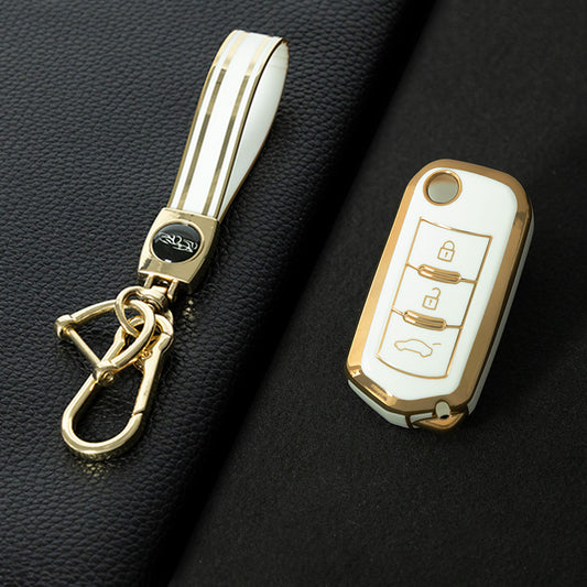 TRD1T1 White-Gold Plating Car Key Cover New Soft TPU Car Remote Key Case Cover Holder for GAC Trumpchi GS GA3 GA5 GA6 GS4 GS8 Keyless Protector Shell Auto Accessories