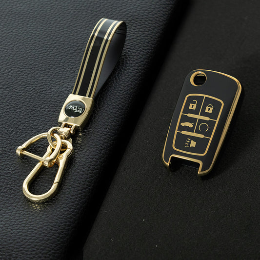 CED5T1 Black-Silver Plating Gold/Silver Edge 5-Button TPU Key Cover for Chevrolet Cruze Camaro Buick Regal Excelle, Protective Key Case