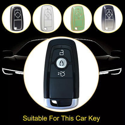 FOB1T1 Black-Metal Gray Plating TPU Car Key Case Cover Holder for Ford Fusion Edge Mustang Explorer F150 F250 F350
