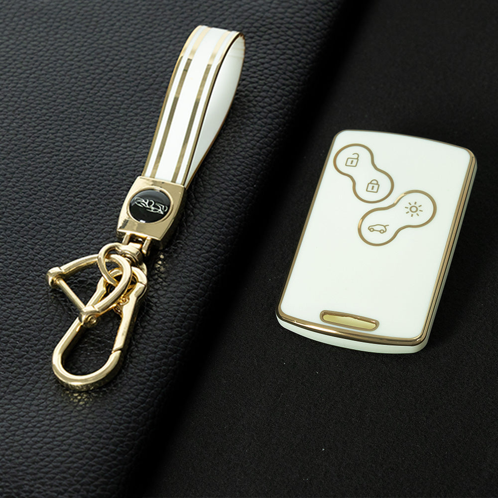 REF1T1 White-Gold Plating TPU Car Key Case Cover Shell for Renault Kaptur Captur Logan Laguna Zoe Koleos Danilo Nema Fluence Megane 2 3 Clio Scenic Duster
