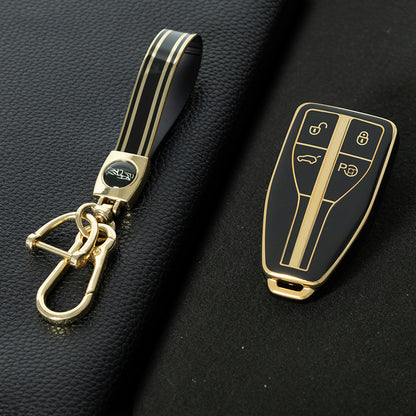 HNA2T1 Black-Gold Plating TPU Car Key Case Cover for Hong Qi HS5 HS3 HS7 H5 H9 H6