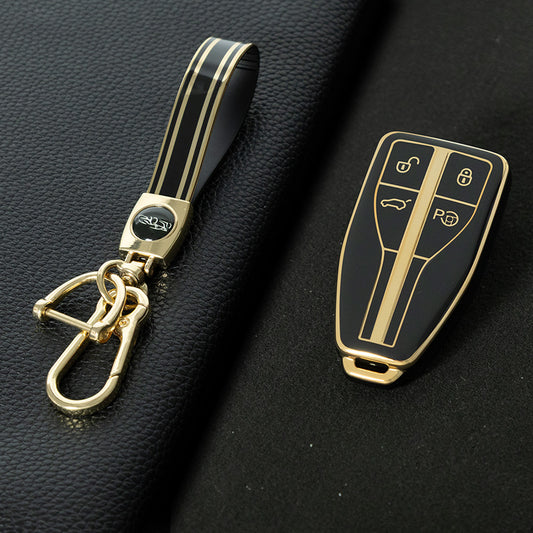 HNA2T1 Black-Gold Plating TPU Car Key Case Cover for Hong Qi HS5 HS3 HS7 H5 H9 H6