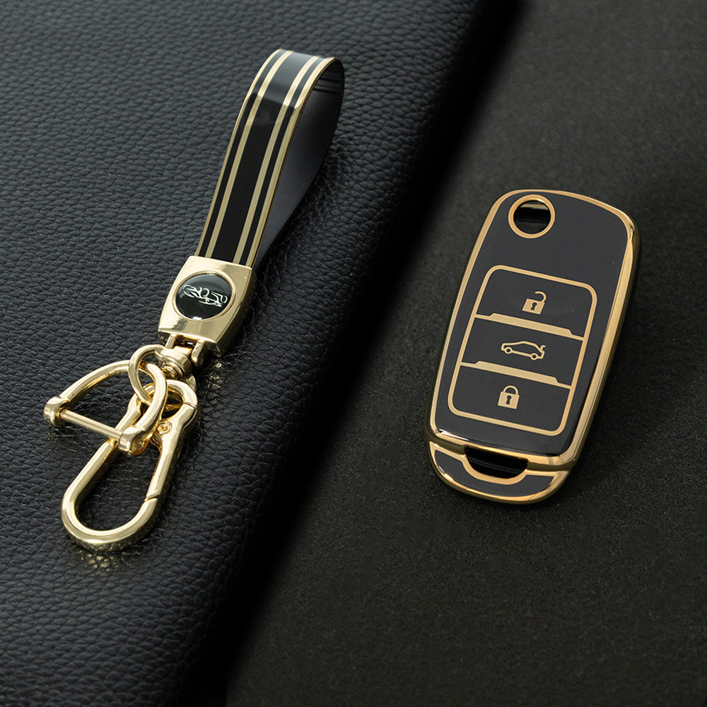 CHB1T1 Black-Gold Plating Car Key Cover For Premium Soft TPU Car Key Case Cover  CHANGAN Benben E-Star CS15 CS35 CS55 EADO LUMIN Key Rings Keychain Bag