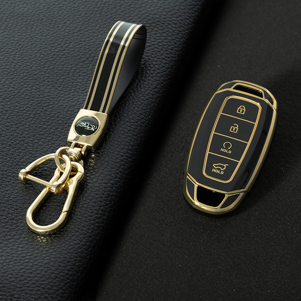HYS3T1 Black-Gold Plating TPU Car Key Case Cover For Hyundai I30 Ix35 KONA Encino Solaris Azera Grandeur Ig Accent Santa Fe Palisade