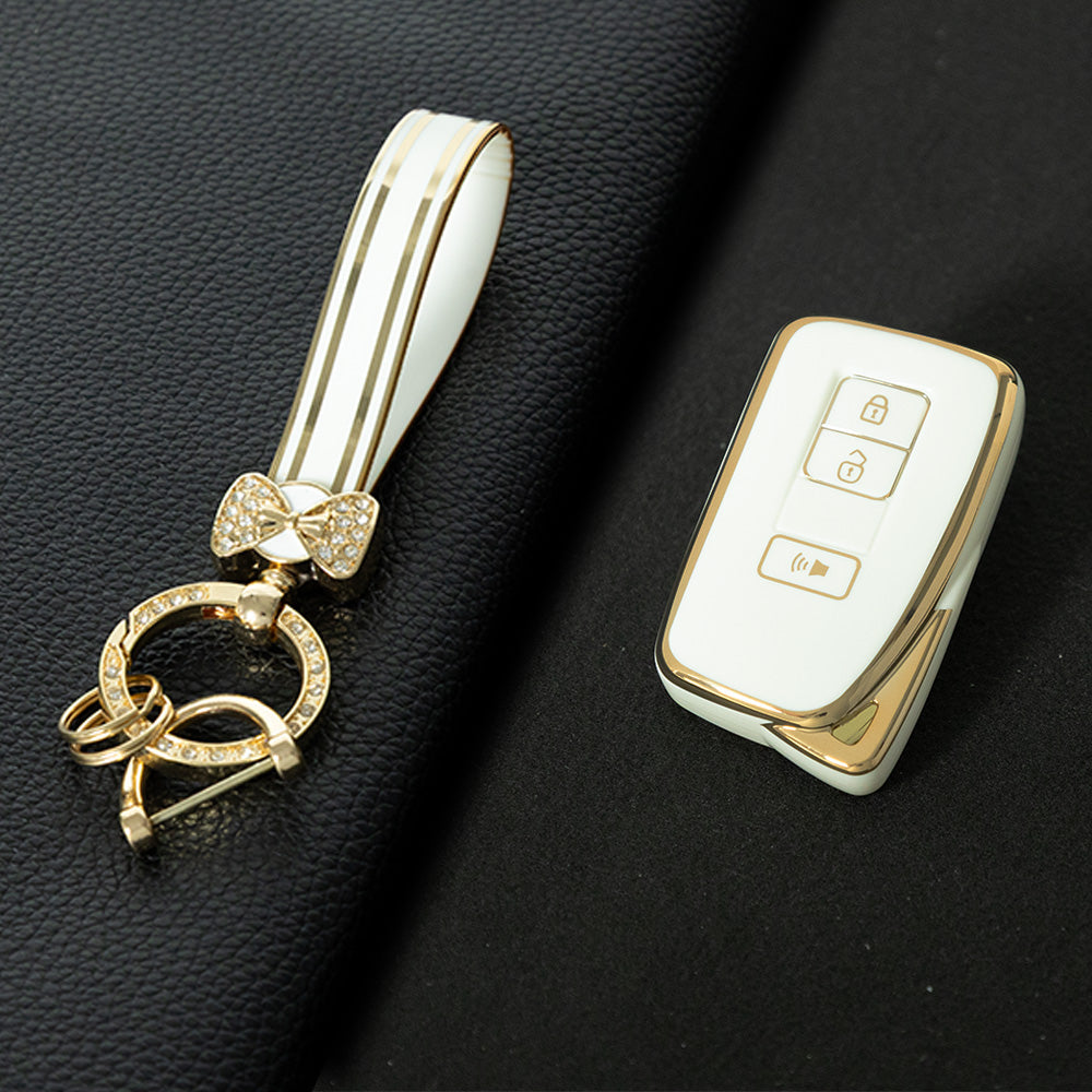LEA5T1 White-Gold Plating TPU Car Key Case Cover for Lexus 2018-2024 ES200 ES350 LC500 LS500 UX200 ES300h GX460 RX350h NX450 Class