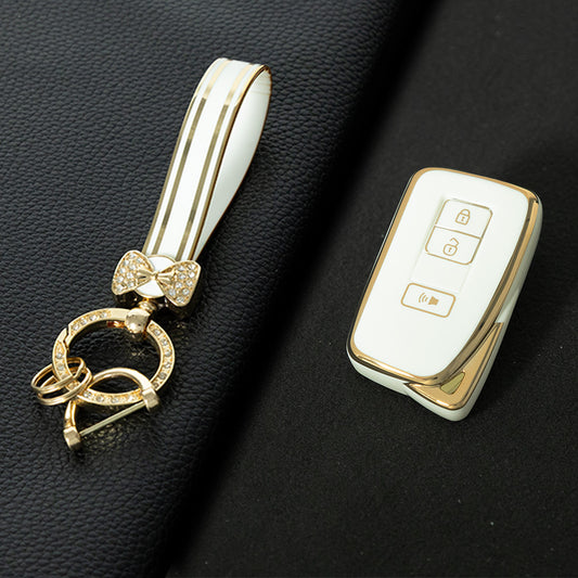LEA5T1 White-Gold Plating TPU Car Key Case Cover for Lexus 2018-2024 ES200 ES350 LC500 LS500 UX200 ES300h GX460 RX350h NX450 Class